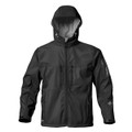 A black Men's Epsilon H2Xtreme Shell jacket with a hood and multiple pockets. It features a logo on the sleeve.