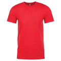 A red crew neck t-shirt made from CVC material with short sleeves and a logo.
