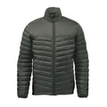 A Men's Montserrat Thermal Jacket in deep green features a short neck and zip closure, with a logo on it.