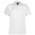 A white men's polo shirt with a classic collar and a logo on the label. Short sleeves and a simple design.