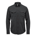Men's Azores Quick Dry Shirt in dark green, featuring long sleeves, button-up front, and two chest pockets.