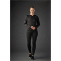 A women’s black Halifax hoody with a zip and hood, paired with black leggings, displayed on a model.