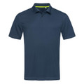 A dark navy men's polo shirt featuring a collar, three-button placket, and a contrasting inner collar.