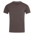 A khaki crew neck t-shirt with short sleeves and a subtle logo detail.