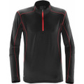A black pullover with red piping, featuring a half zip and long sleeves, designed in polar fleece material.