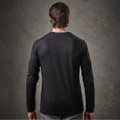 A long-sleeve black T-shirt displayed from the back, featuring a simple design and a fitted silhouette.