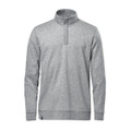 A grey men's pullover featuring a 1/4 zip and a standing collar, with long sleeves and a plain design.