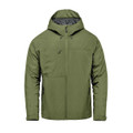 A green Men's Nostromo Thermal Shell jacket with a hood and a zip front, featuring a subtle logo on the sleeve.