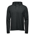 A dark grey pullover hoody with a hood and drawstrings, featuring long sleeves and a simple design.