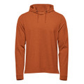 Men's pullover hoodie in burnt orange, featuring a drawstring hood and long sleeves. Includes a branding logo.