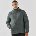 A men's Pacifica thermal jacket in a dark green colour, featuring a zip front and a tall collar. It has a logo on the chest.