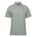 A light green men's polo shirt with a classic collar and three-button placket. It features a logo.