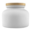 A white candle jar with a textured gold lid, featuring a simple and elegant design.