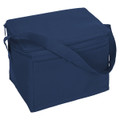 A navy blue nylon cooler bag with a zip closure and a shoulder strap, featuring a front pocket.