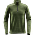 A green men's base thermal 1/4 zip jumper with a textured pattern and zippered collar, featuring contrasting stitching.