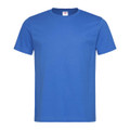 A blue heavyweight crew neck t-shirt featuring a logo tag. The shirt has short sleeves and a classic fit.