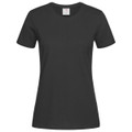 A women's heavyweight comfort T-shirt in black with a classic crew neck design and a logo on the label.