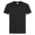 A black Men's Classic-T V-neck t-shirt featuring a short sleeve design. Includes a logo on the neckline.