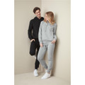 A black unisex hoodie and a grey unisex hoodie are displayed on models in a neutral setting. Each hoodie has a logo.