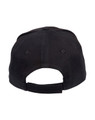 A black heavy brushed cotton cap with a rear adjustable strap and ventilation holes. Features a logo on the side.