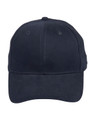 A heavy brushed cotton cap in navy blue with a logo on the front and ventilation holes on the crown.