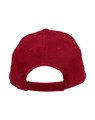 A red heavy brushed cotton cap featuring an adjustable back strap and a logo on the side.