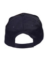 A navy blue polycotton twill cap featuring a back strap and ventilation holes. It has a branded logo.