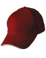A red Sandwich Peak Cap with a curved brim and an eyelet, featuring a logo on the side.