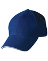 A blue sandwich peak cap featuring a logo. The cap has a structured design and a slightly curved peak.