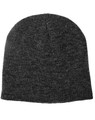 Acrylic knitted marl beanie in a dark grey colour, featuring a minimalist design and a branded logo.