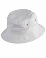 A white soft washed bucket hat with a simple design and small eyelet accents.