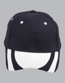 A black cap featuring a white and black patterned peak, with a logo on the front.