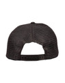 A black trucker cap with a mesh design at the back and an adjustable strap. Features a logo on the side.
