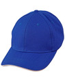A blue Pique Mesh with Contrast Sandwich Cap featuring a structured design and a logo.