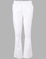 White ladies' chef pants with a relaxed fit and an elastic waistband. Features a side pocket and a clean design.
