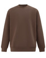 A brown crewneck sweatshirt with long sleeves and ribbed cuffs, featuring a logo on the front.