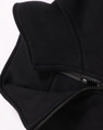 A black 1/2 zip collar fleece jumper featuring a smooth fabric texture and a zip closure, with a logo present.