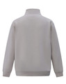 A polar fleece jumper in a light grey shade with a half zip collar and long sleeves. Features a logo on the back.