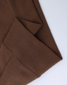 A brown half-zip collar fleece jumper with a soft texture and folded cuffs. Features a branding logo.