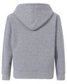 A grey kid's full-zip fleecy hoodie with a hood and long sleeves. The back view displays a simple design and logo.