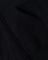 A black full-zip fleecy hoodie featuring a kangaroo pocket and a logo. Soft fabric and stylish design.