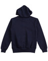 A navy ladies' fleecy hoodie featuring a drawstring hood and ribbed cuffs. Includes a logo on the back.