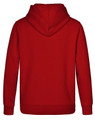 A red kids' close front contrast fleecy hoodie with a hood and long sleeves, featuring a logo.