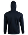 A men's full zip contrast fleece hoodie in black, featuring a hood and a simple design. It has a logo on the back.