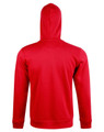 A red men's full zip contrast fleece hoodie featuring a hood and long sleeves. Includes a logo on the garment.