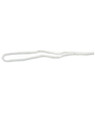A white break-away chin strap clip, featuring a simple loop design. It has a small logo on the side.