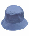 A light blue bucket hat with a toggle and a brim. Features a logo on the side.