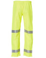 Hi-Vis safety pants in bright yellow featuring reflective 3M tape stripes. Includes an elastic waistband and has branding.