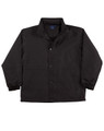 A black kids' contrast jacket featuring a snap front closure and elasticised cuffs. The jacket has side pockets and a logo.