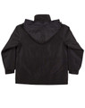 A black kids' contrast jacket with a hood, featuring a simple design and a logo.